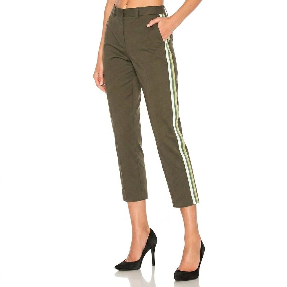 Le Superbe Saint Honore Womens Green Cropped Racer Stripe Pants Size 0 Trousers